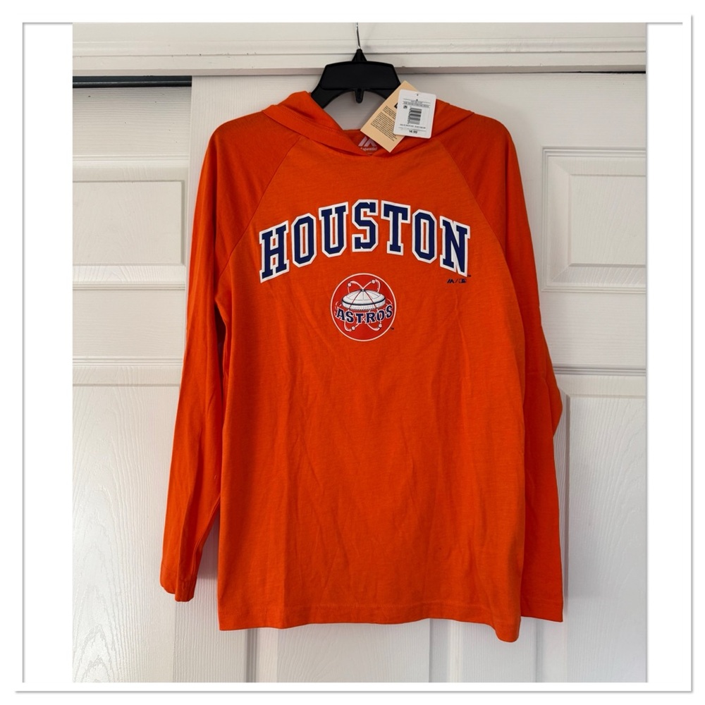 Majestic Orange Houston Astros Long Sleeve Hooded T-Shirt Tee